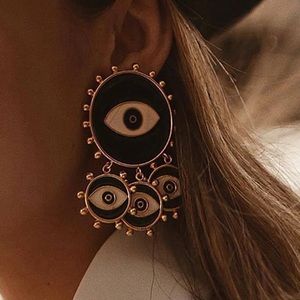 Fashion Black Color Evil Eye Big Statement Earring